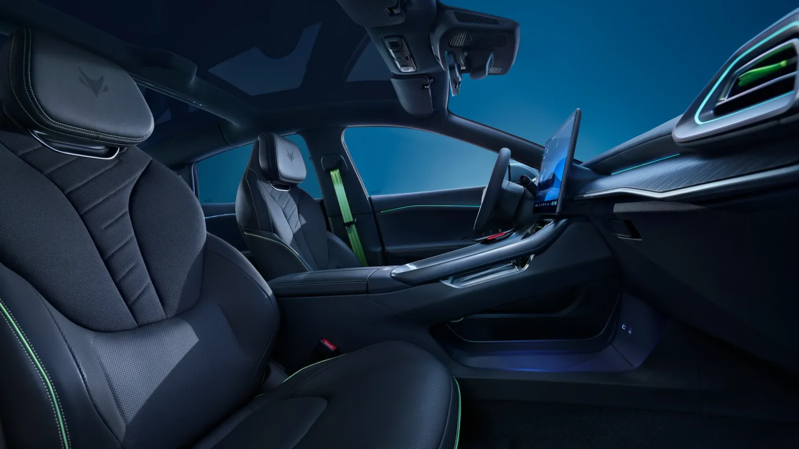 Car interior with seats and dashboard view