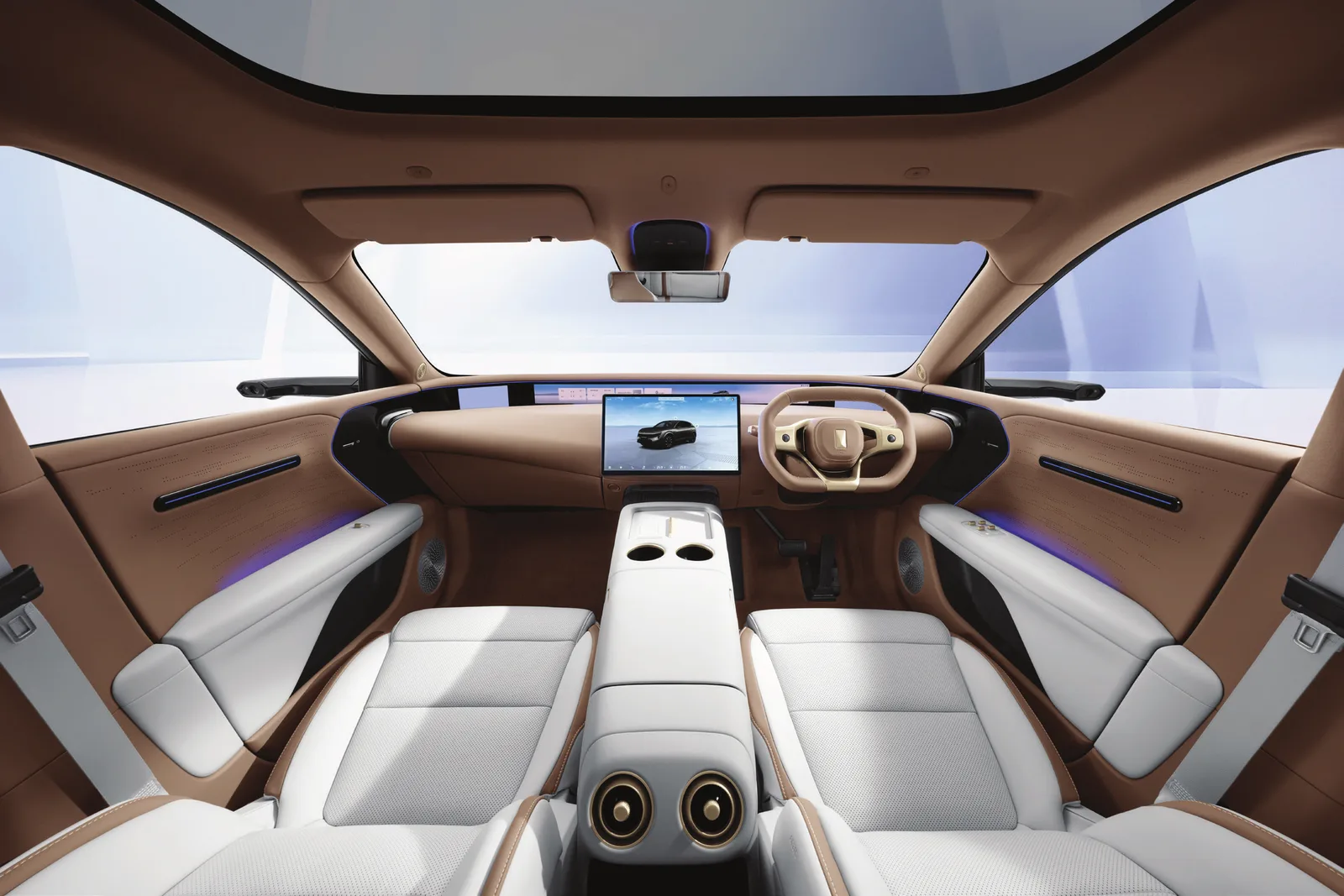 Interior cabin with beige leather seats