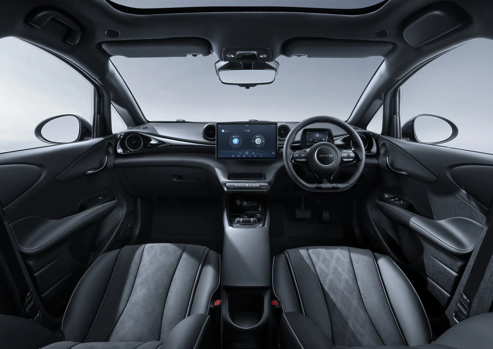 Cabin view — 12.8″ rotating touchscreen, digital cluster