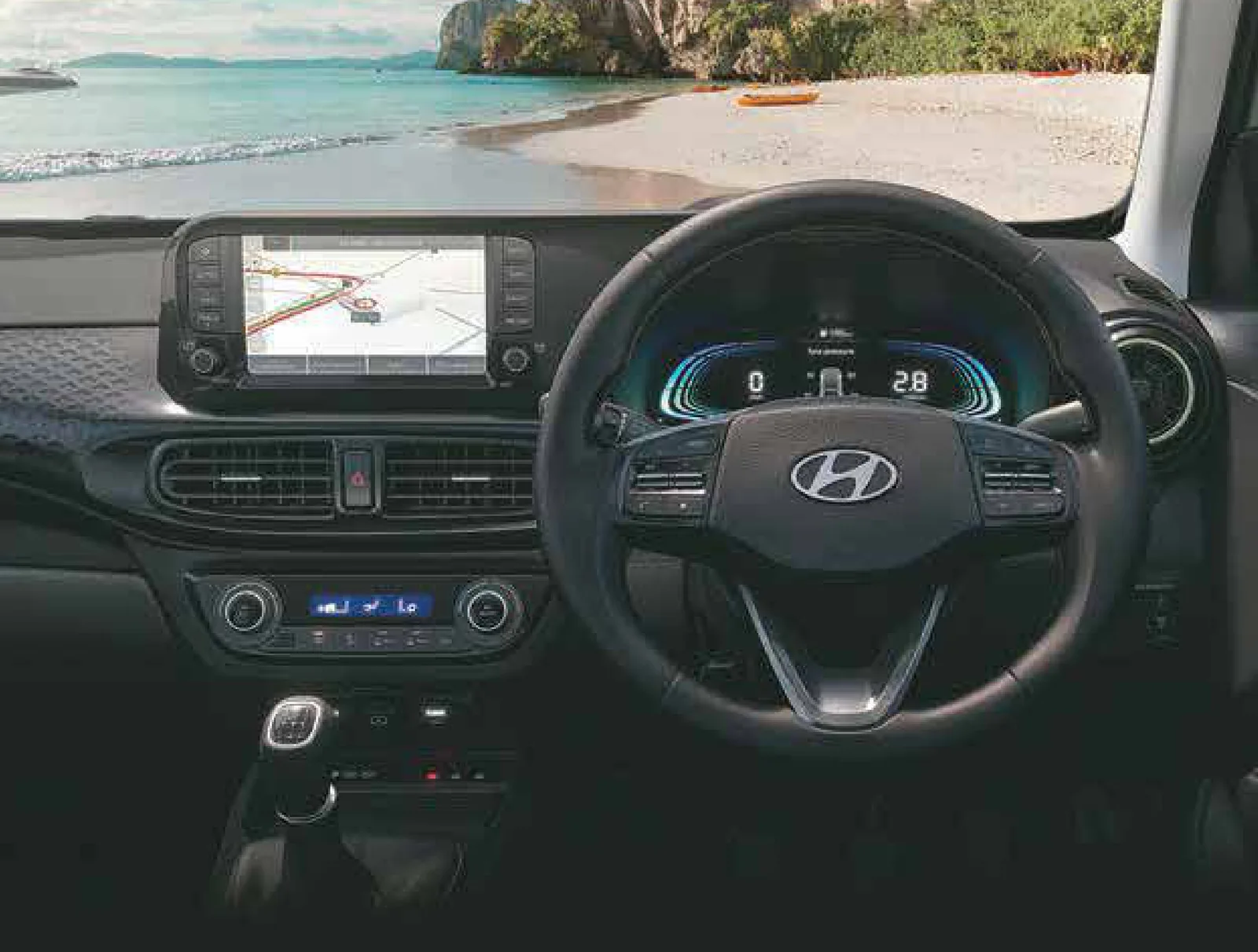 Cabin view — touchscreen navigation and dashboard
