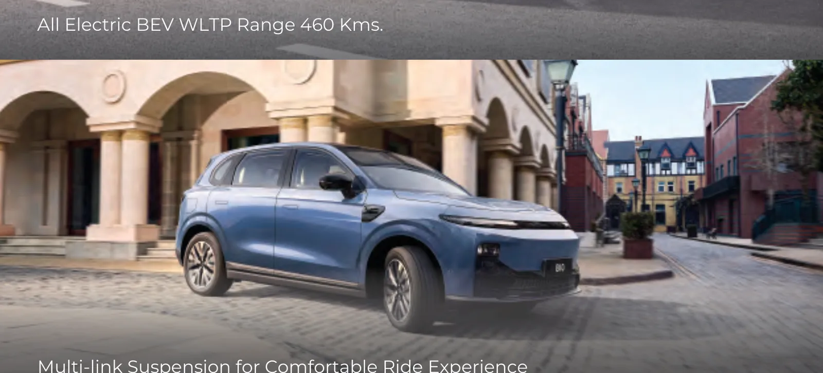 All-electric BEV, up to 460 km WLTP range — multi-link suspension, 100-0 km/h braking distance under 38m
