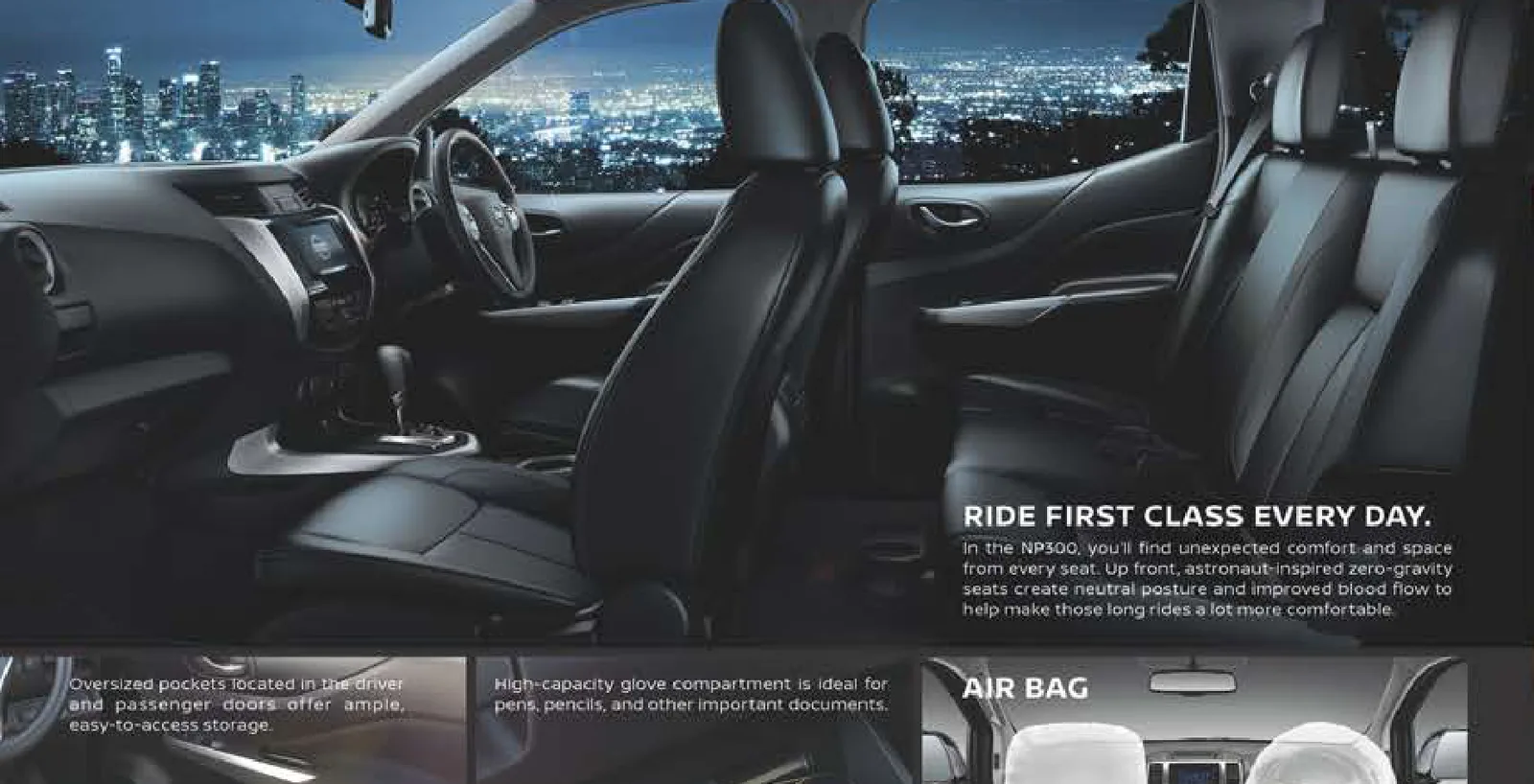 Cabin view — zero-gravity seats and centre console