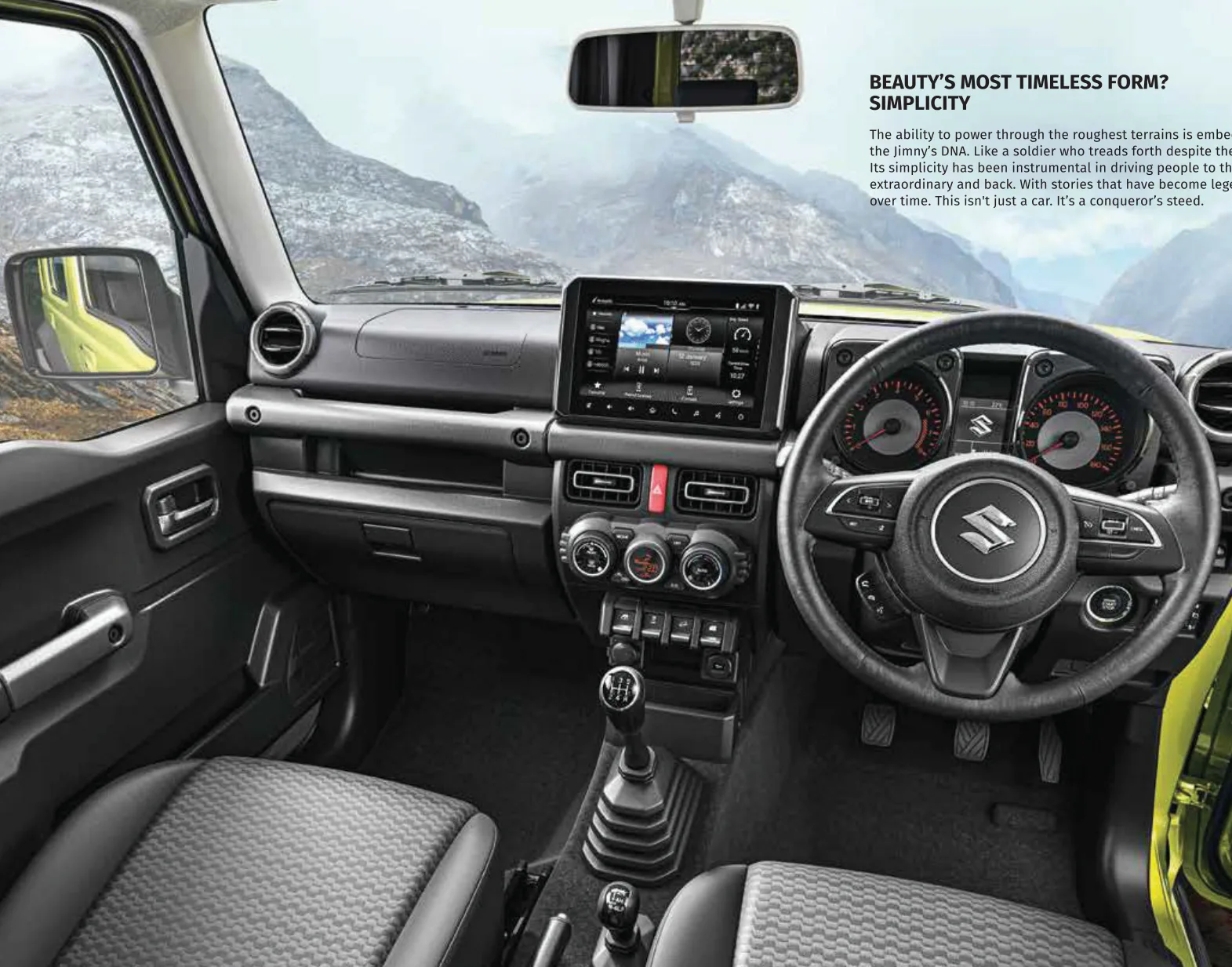 Rugged 4-seat cabin — dashboard and steering wheel