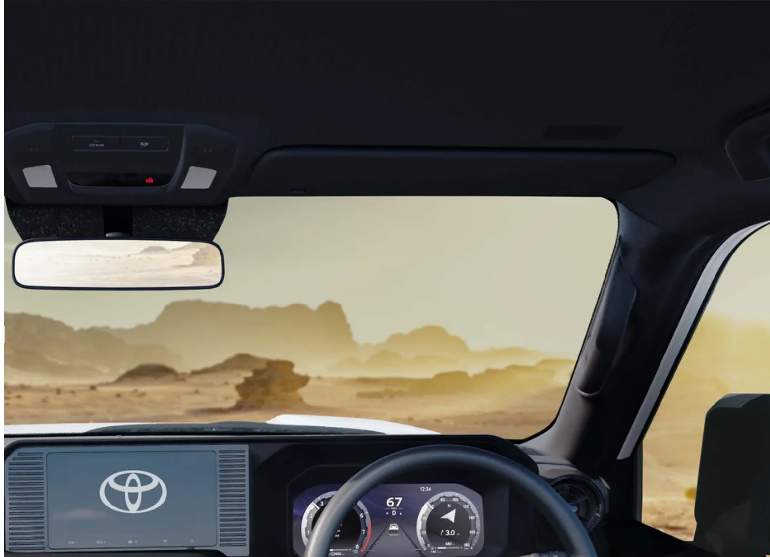 Cockpit view — digital cluster and touchscreen infotainment