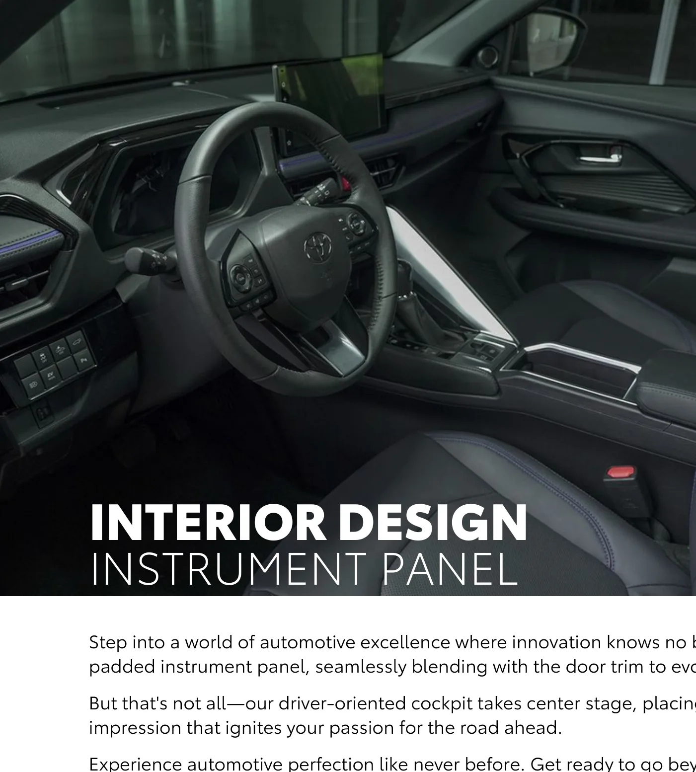 Driver-oriented cockpit — instrument panel and touchscreen