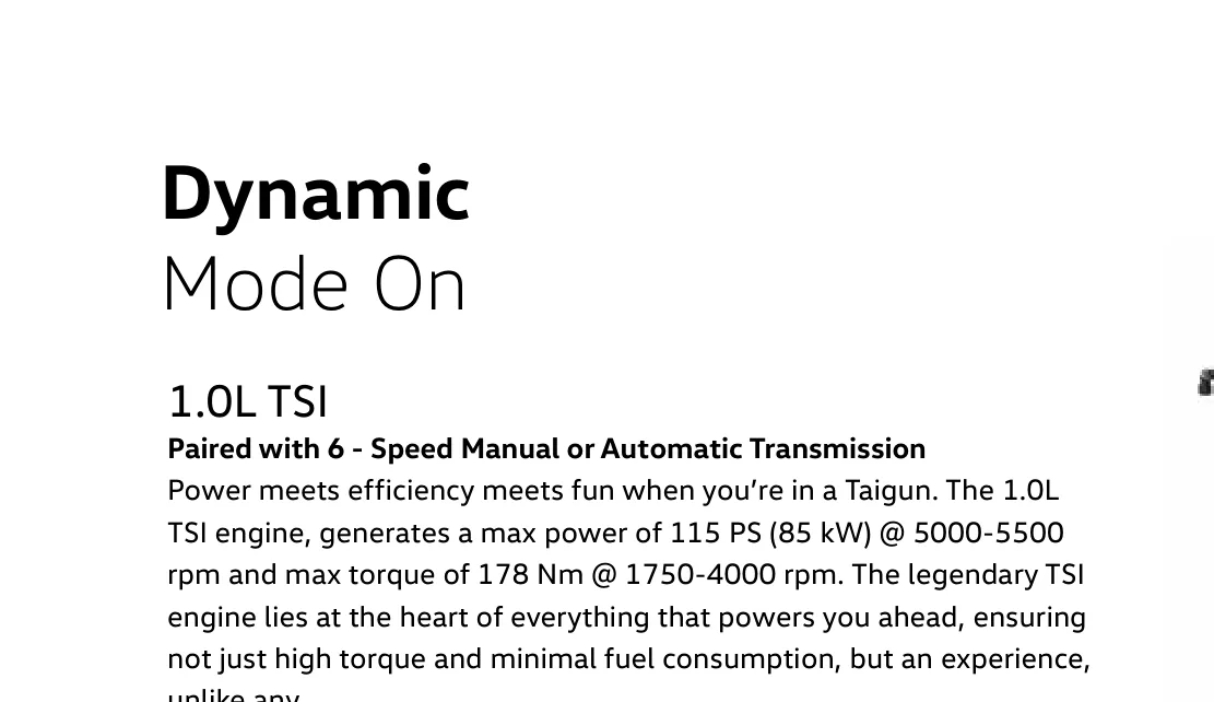 1.0L TSI (115 PS, 178 Nm) or 1.5L TSI EVO (150 PS, 250 Nm) — manual, automatic or DSG