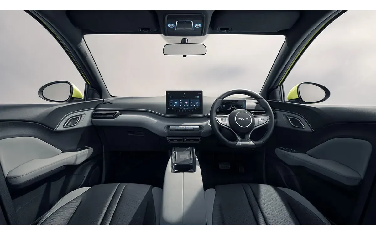 Dashboard and steering wheel interior view