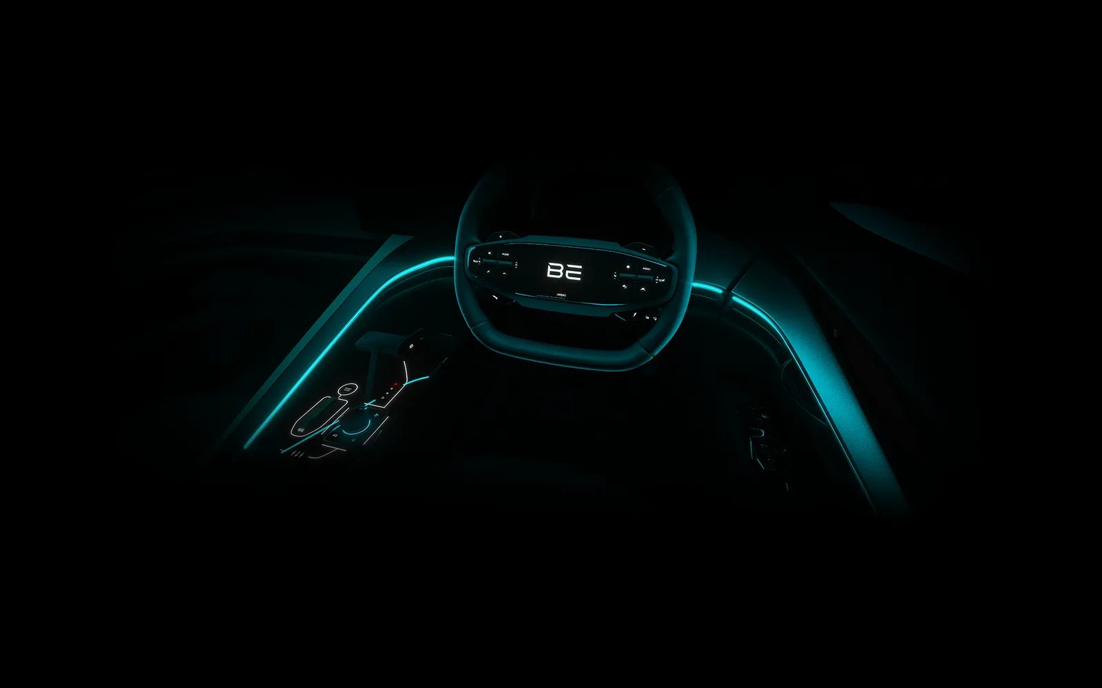 Steering wheel with illuminated blue dashboard lighting