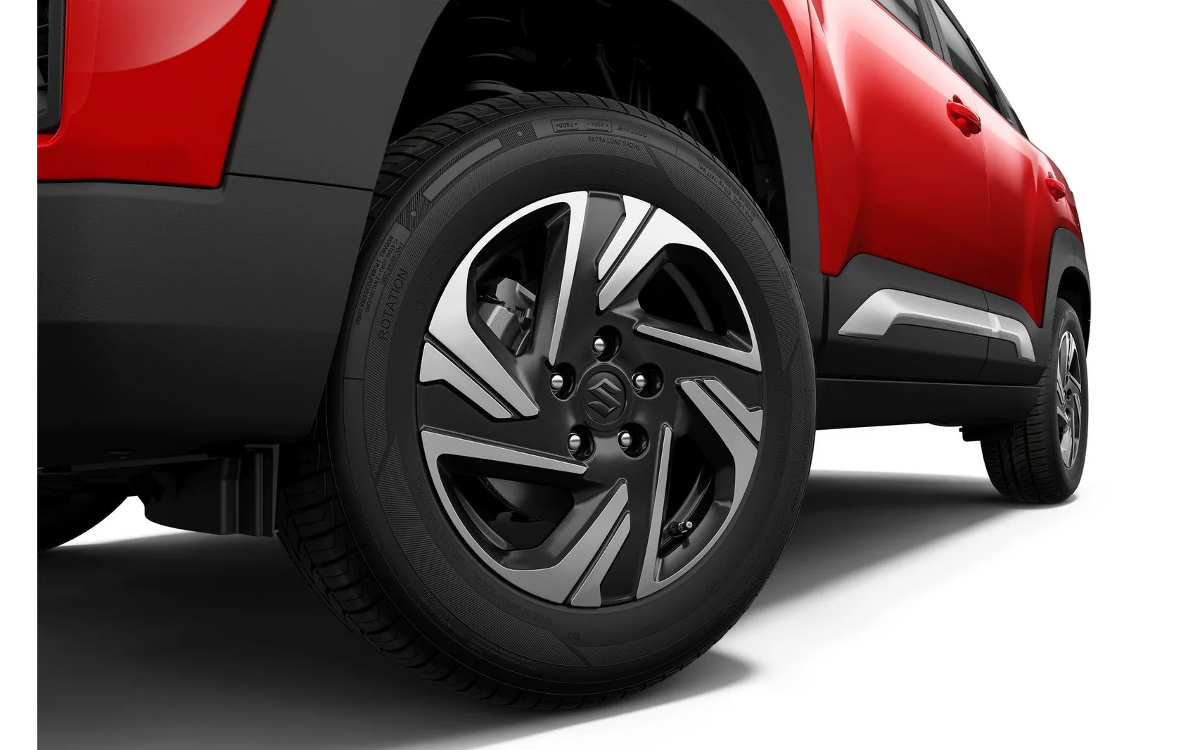 Close-up of front wheel and alloy rim