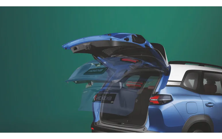 Rear tailgate open with cutaway illustration